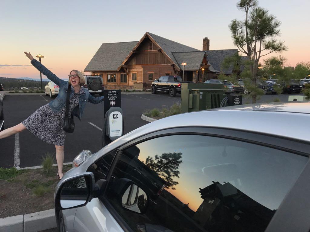 Charging our Leaf for the night. Thanks, Tetherow!