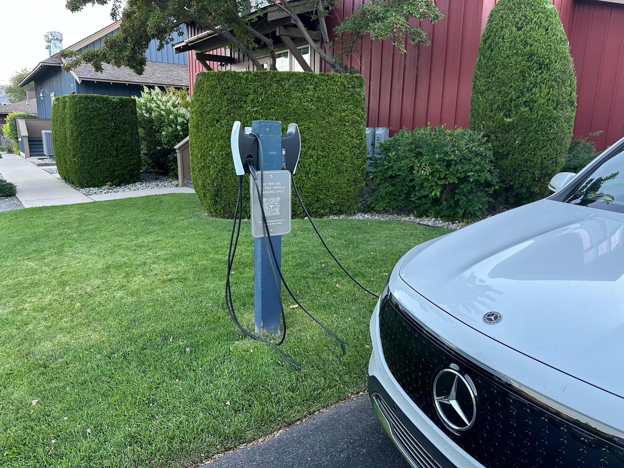 Will need Tesla App to charge here.  Was free, as of July 2025 now pay $.20 per kWh.