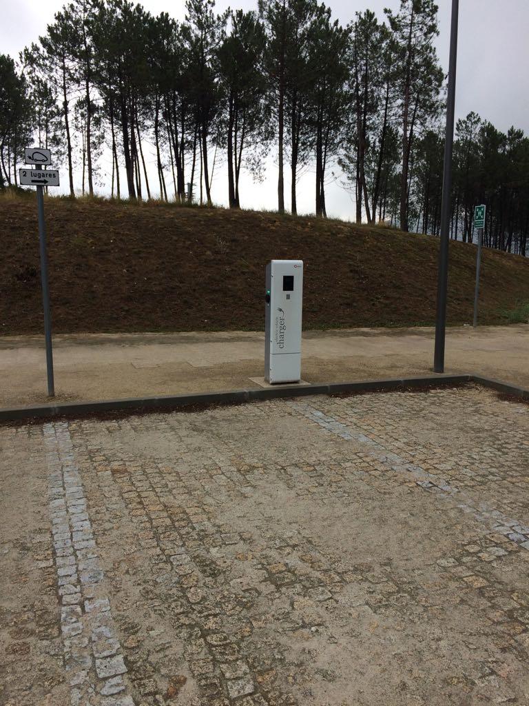 There are two non-Tesla, Type 2 charging points from Efacec. Apparently they need an RFID card and a code.