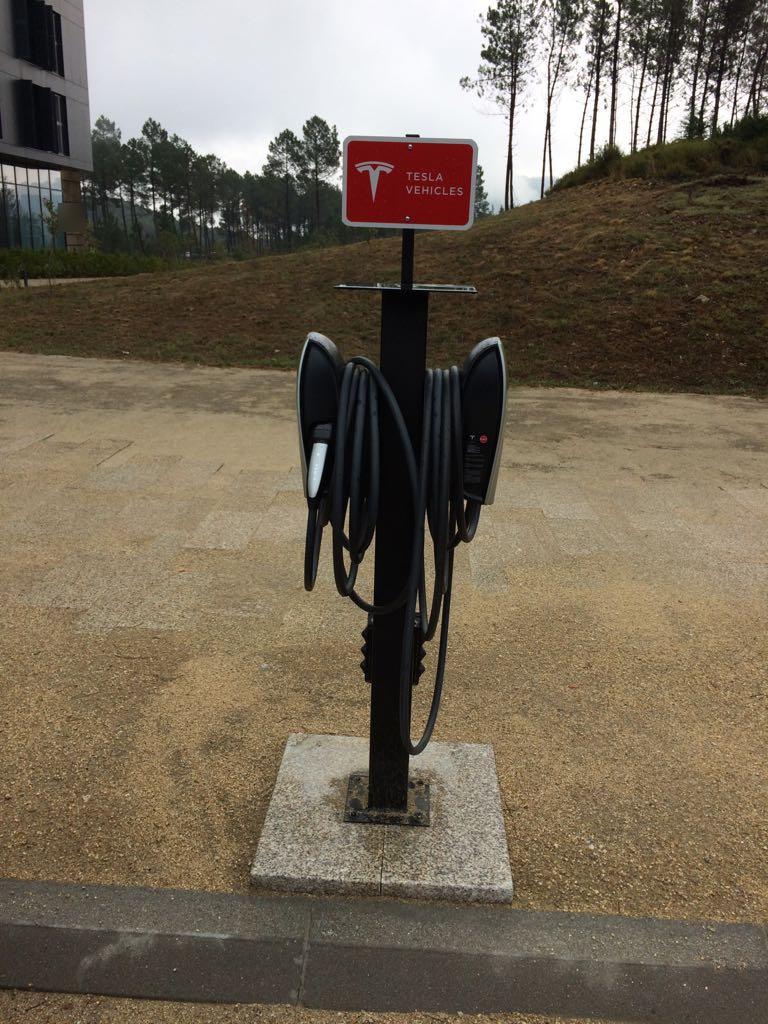 Tesla charging points by the main entrance of the hotel
