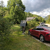 On the other side of the parking .  Got 64 amps @ 238V from the Tesla wall connector